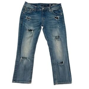 Miss Me Signature Cuffed Capri Jeans 28 Distressed Ripped Light Wash JS5151P31
